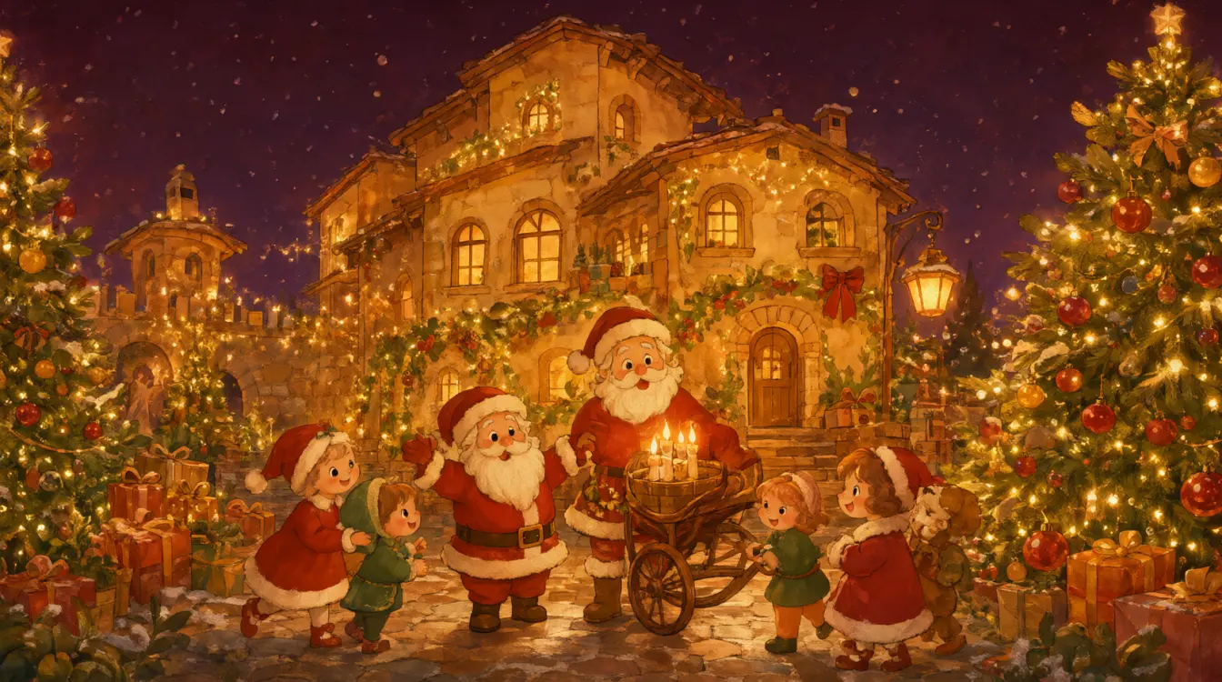 Il Fantastico Castello di Babbo Natale a Natale, con le luci, gli addobbi e la neve