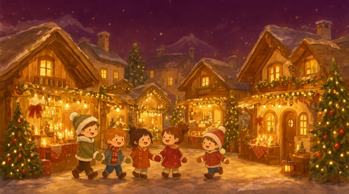 Marché Vert Noël a Natale, con le luci, gli addobbi e la neve