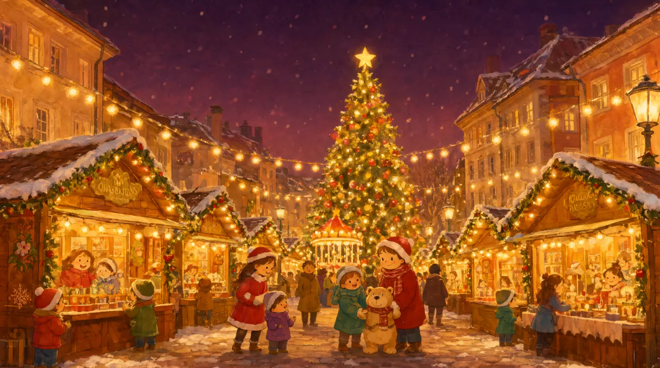 Mercatino di Natale di Bolzano a Natale, con le luci, gli addobbi e la neve